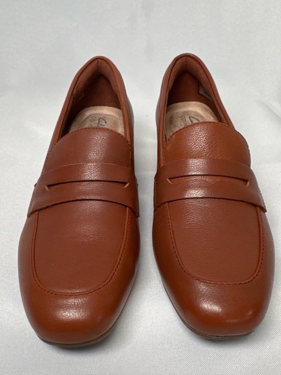 Clarks Shoes - Clarks Iridessa Sky Shoes Womens Sz 7.5 M Dark Tan Leather Loafers Block Heel